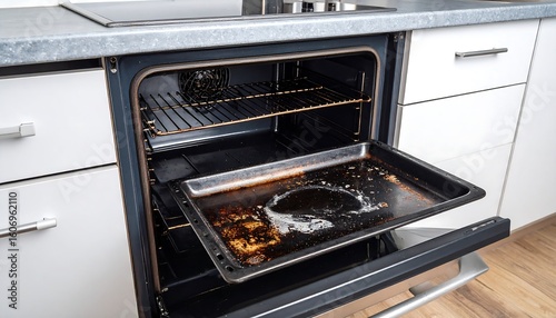 Empty oven with dirty tray