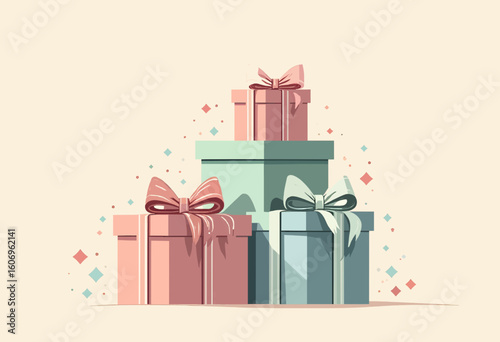 Three boxes stacked on top of each other with bows on them