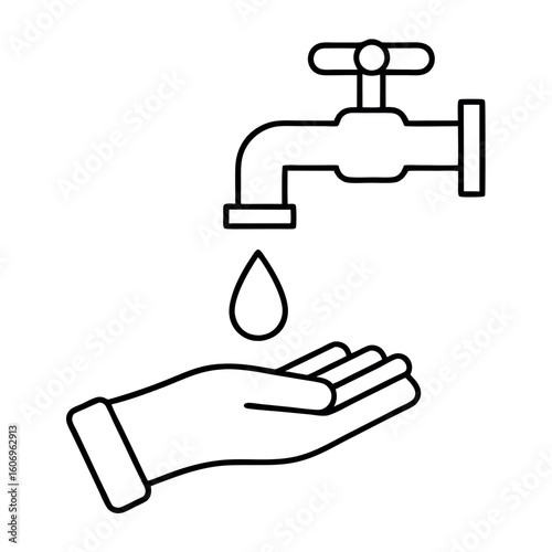 Water Conservation Design Tap with Hand and Droplet Symbolizing Environmental Awareness