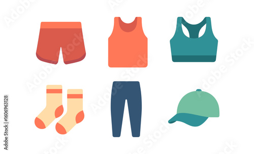 Colorful flat style sportswear and accessories collection