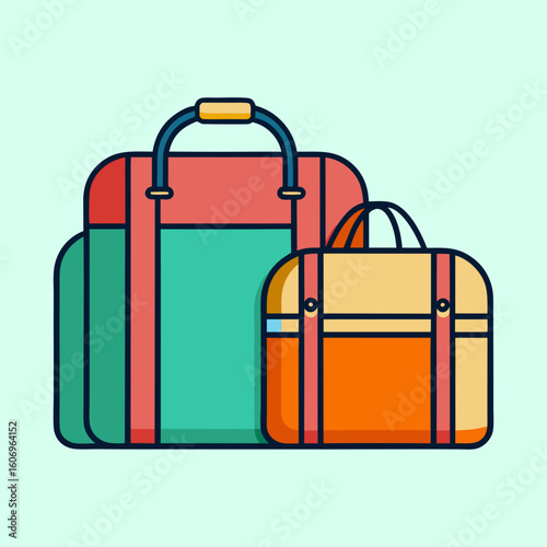 Stylized illustration of two suitcases or duffel bags with colorful design