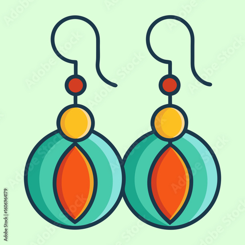Pair of Modern Geometric Earrings with Teal, Orange, and Yellow Details