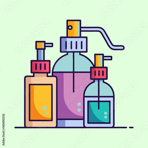 Three uniquely designed bottles showcasing various cosmetic products and vibrant colors