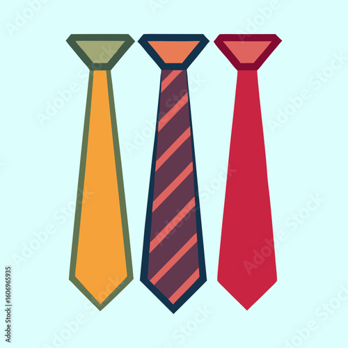 A trio of colorful ties in a flat design style on blue