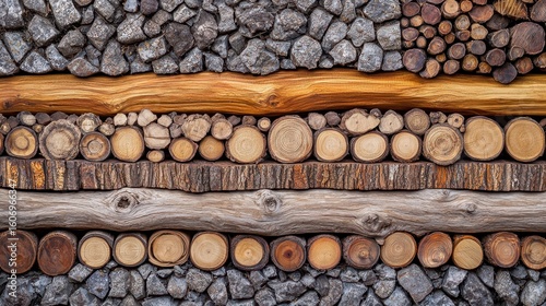 Natural Texture of Wood Logs and Stones for Design and Decoration