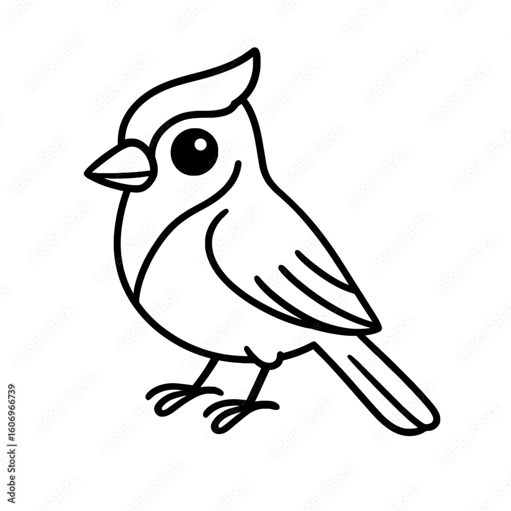 Fototapeta premium Cardinal bird cartoon illustration perched with crest in line art