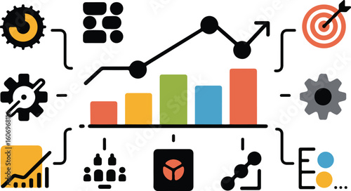 Business idea, Business time, Stakeholders, Business metrics, Strategy, Documentation, Process, Project plan, Product, Workflow, Project review, Target symbol, Organization, Monitoring, Business view,