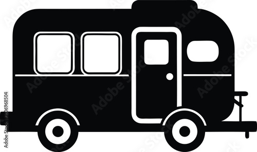 camping car or trailer for camping black silhouette vector illustration