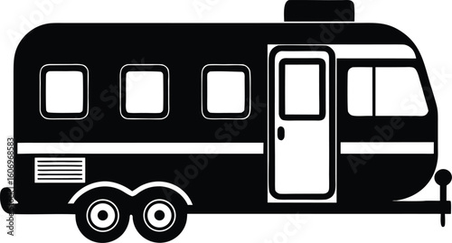 camping car or trailer for camping black silhouette vector illustration