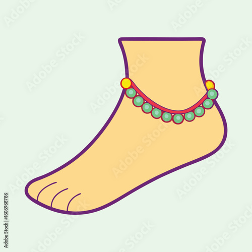Cartoon Drawing of a Foot Wearing an Anklet with Beads and Gold