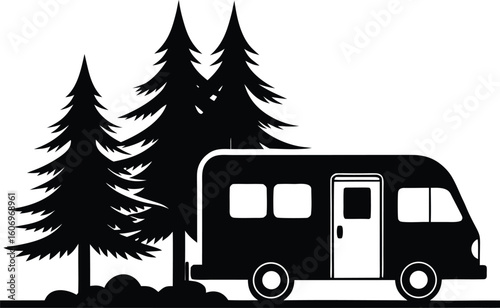 camping car or trailer for camping black silhouette vector illustration