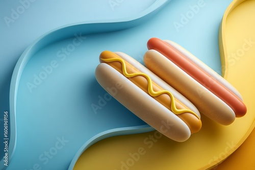 Bright Hot Dogs With Classic Toppings Arranged on Vibrant Background