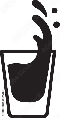 Silhouette of a shot glass with liquid splash, perfect for bar, party, alcohol, and drink-related graphic designs.