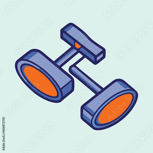 Isometric illustration of cufflink set in blue and orange on light background