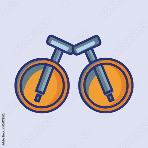 Abstract Illustration of Orange Discs Connected by Gray Bars on Light Blue Background