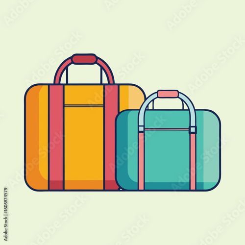 Two stylized suitcases of different sizes and colors for traveling illustration