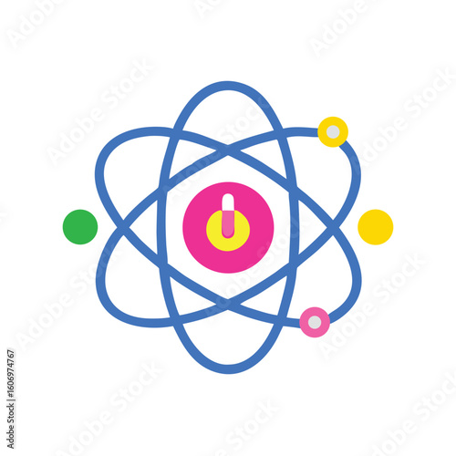 Abstract atomic structure with orbiting electrons and central nucleus