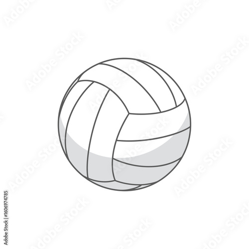 Clean White Volleyball Illustration with Grey Shading and Defined Panel Lines.