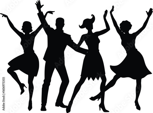 happy dancing people  black silhouette vector illustration