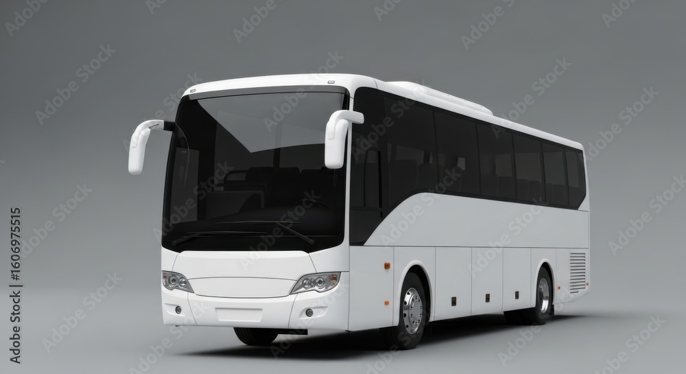 White Modern Passenger Bus in Studio Setting White Modern Passenger Bus in Studio Setting