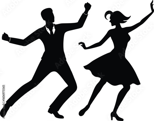 happy dancing people  black silhouette vector illustration