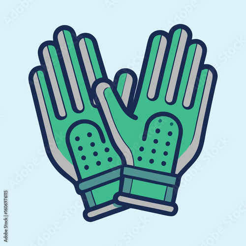 Pair of Stylish Green Gloves with Gray Accents on Light Blue Background