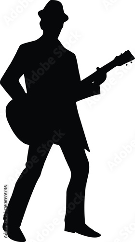 man with a guitar   black silhouette vector illustration