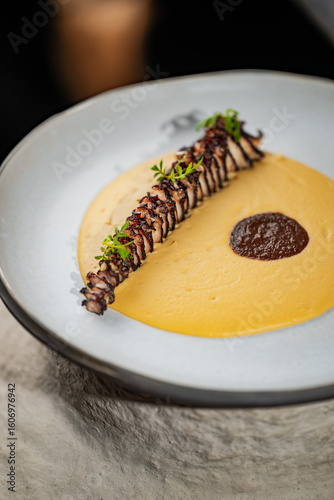 Octopus served in plate