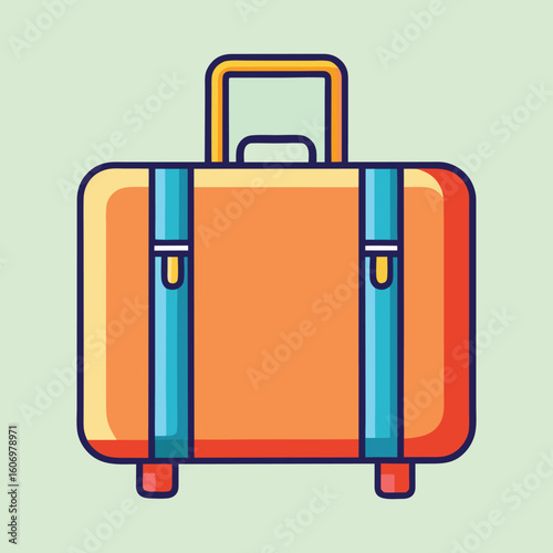 Brightly colored travel suitcase with handle and straps on light background