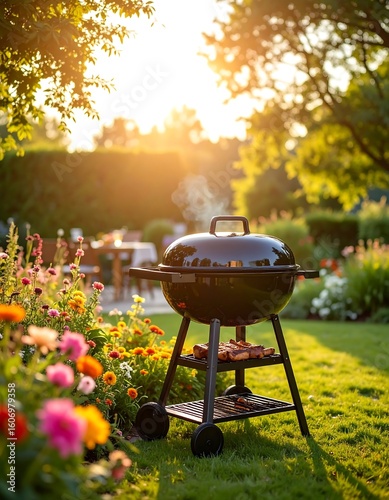 Backyard barbecue scene at sunset (1)