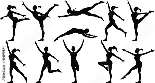 silhouettes of yoga set, yoga people silhouette collection different meditating pose. various style gymnast silhouette set