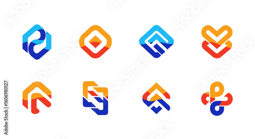 Abstract Colorful Geometric Link and Arrow Logo Set