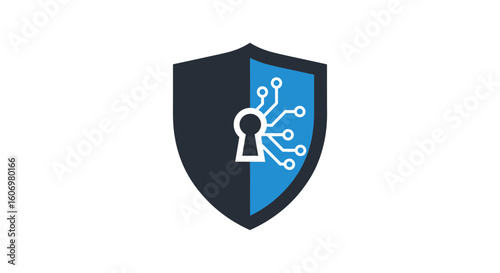 Digital Security Shield Logo with Keyhole and Circuit Board Elements