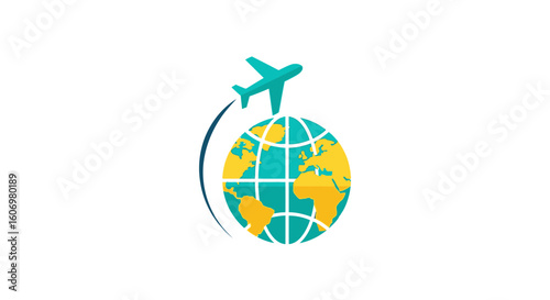 Airplane Circling Globe Icon for Global Travel and Logistics
