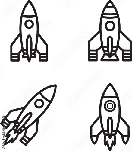 Set of Rocket Outline vector illustration isolated On Transparent Background