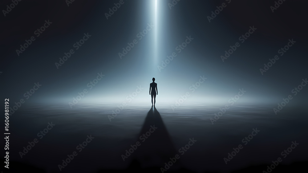 Fototapeta premium A moody scene of pursuit — the shadow moves toward light, chasing purpose