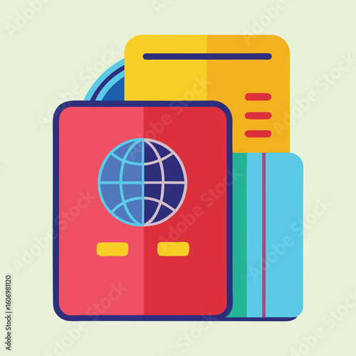 Passport and credit card stacked together for international travel and vacation booking