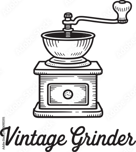 Manual Coffee Grinder Vector Illustration Hand Operated Mill for Fresh Coffee Beans
