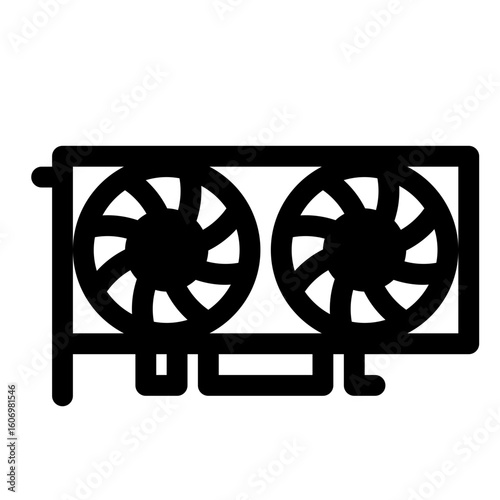 Desktop computer graphic card icon. Two fans. PC hardware component. Outline style. 48x48 px