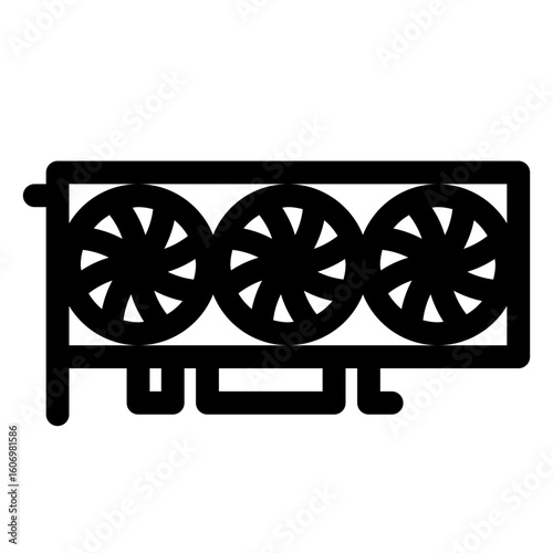 Desktop computer graphic card icon. Three fans. PC hardware component. Outline style. 48x48 px