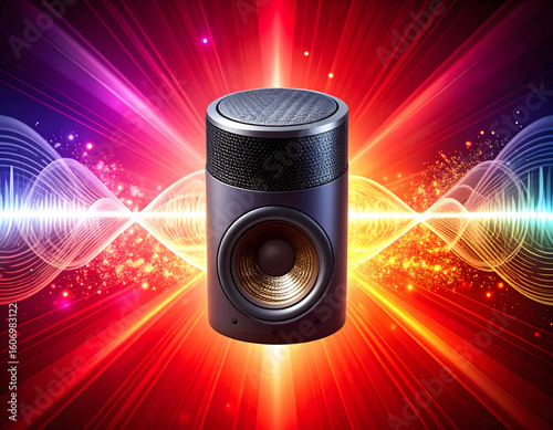 Sleek Speaker in Glass Sphere with Dynamic Lights and Bokeh