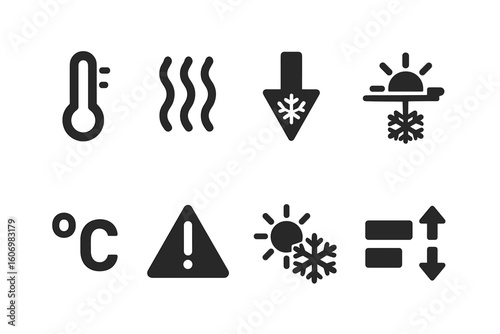 Weather and temperature icons including thermometer, heat, warning, and celsius symbols
