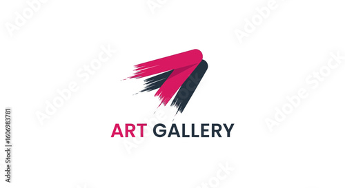 Art Gallery Logo with Abstract Dynamic Pink and Gray Brush Strokes Design