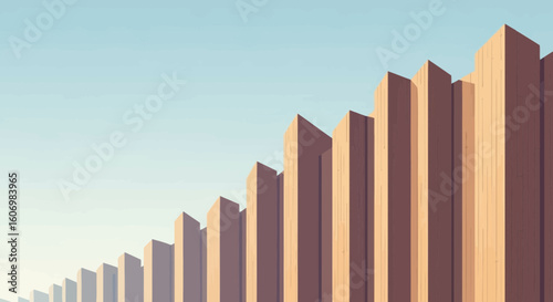 Pixel Art Vertical Wooden Pillars Ascending, Abstract Geometric Landscape