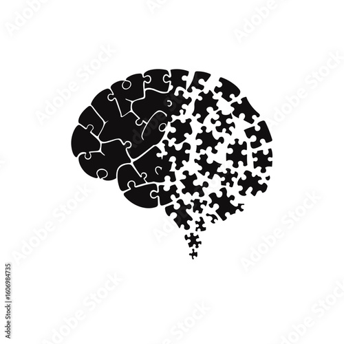Vector icon of a brain made of puzzle pieces, symbolizing memory loss or mental health

