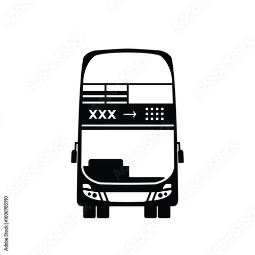 Minimalist double decker bus icon illustration, Land Transportation Silhouette Icon, Station Stop Sign for Public Transportation, isolated bus front view sign