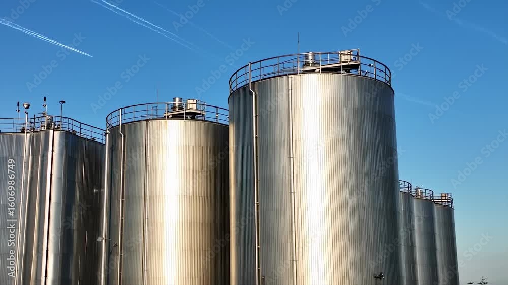 Industrial storage tanks under clear sky Industrial storage tanks under clear sky