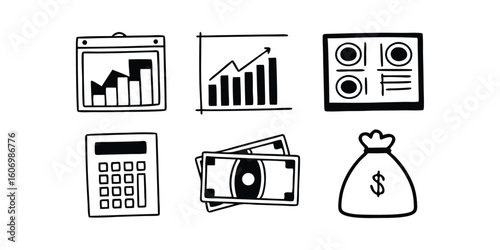 business and financial icon pack outline style
