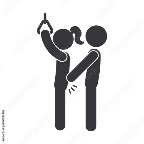 Isolated pictogram pervert behavior in public, touch groping girl's body, the importance of preventing harassment in social and educational environments.