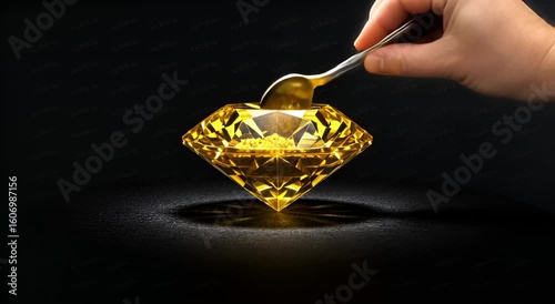 A golden diamond with a hand holding tweezers